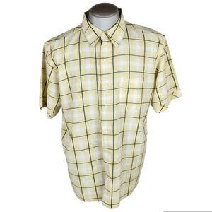 Quicksilver Plaid Button Front Shirt Short  Sleeve Yellow Navy White Size XL